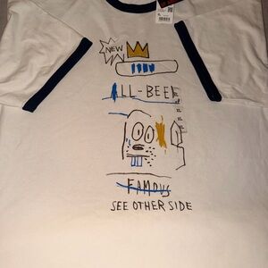 Uniqlo White Tee with Blue and Yellow Graphic